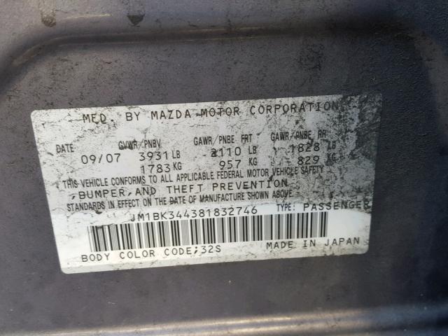 JM1BK344381832746 - 2008 MAZDA 3 HATCHBAC GRAY photo 10