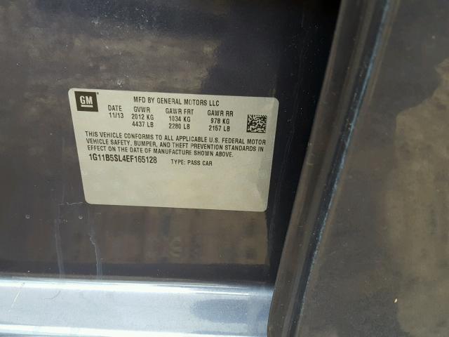 1G11B5SL4EF165128 - 2014 CHEVROLET MALIBU LS Մոխրագույն լուսանկար 10