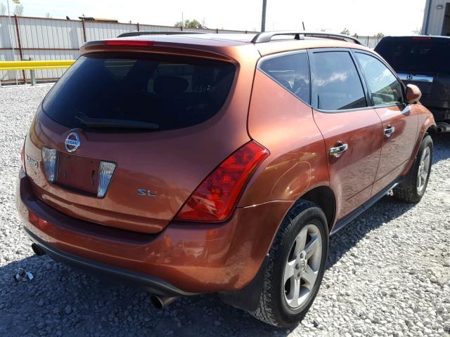 JN8AZ08T43W118664 - 2003 NISSAN MURANO SL ORANGE photo 4