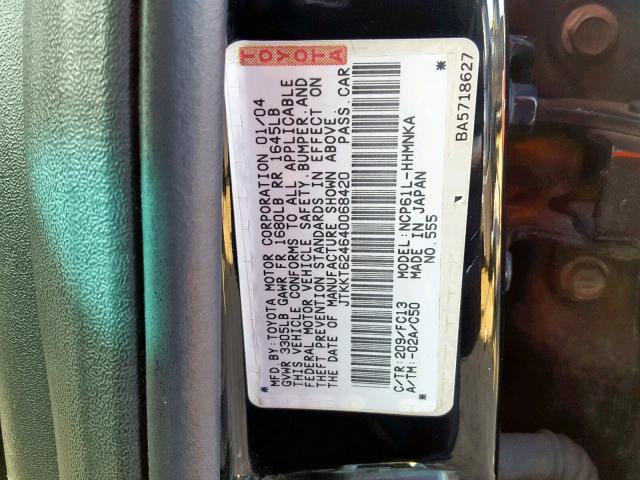 JTKKT624640068420 - 2004 TOYOTA SCION XA BLACK photo 10