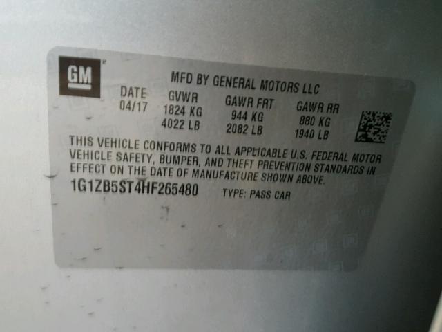 1G1ZB5ST4HF265480 - 2017 CHEVROLET MALIBU LS SILVER photo 10