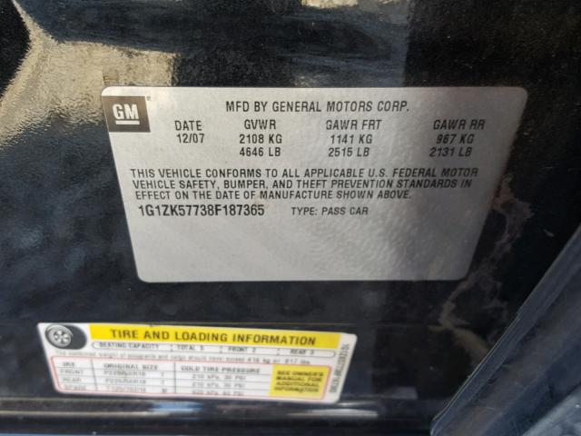 1G1ZK57738F187365 - 2008 CHEVROLET MALIBU LTZ 黑色 照片 10