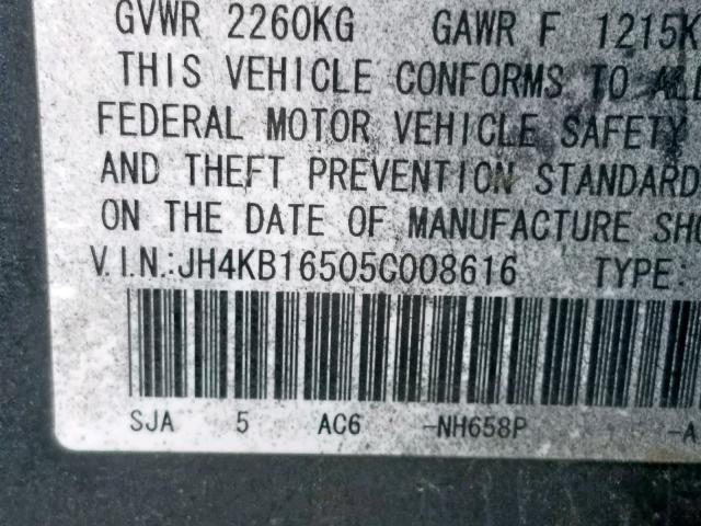 JH4KB16505C008616 - 2005 ACURA RL GRAY photo 10