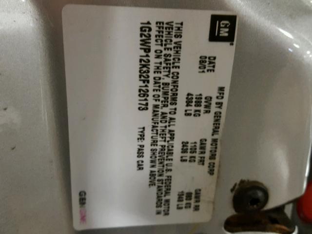 1G2WP12K32F126173 - 2002 PONTIAC GRAND PRIX SILVER photo 10