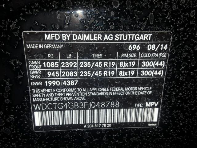 WDCTG4GB3FJ048788 - 2015 MERCEDES-BENZ GLA 250 4M BLACK photo 10