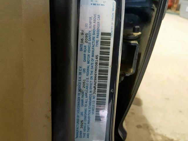 3VWRA29M4YM008145 - 2000 VOLKSWAGEN JETTA GL BLUE photo 10