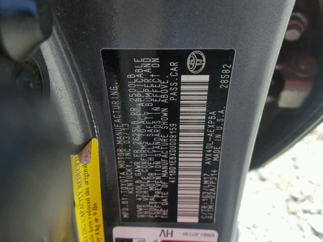 4T1BD1EBXDU008159 - 2013 TOYOTA AVALON HYB GRAY photo 10