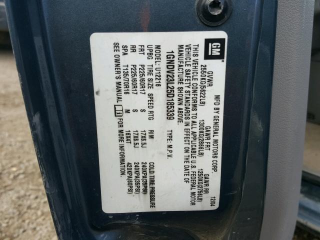 1GNDV23L25D185339 - 2005 CHEVROLET UPLANDER L Yaşıl foto 10