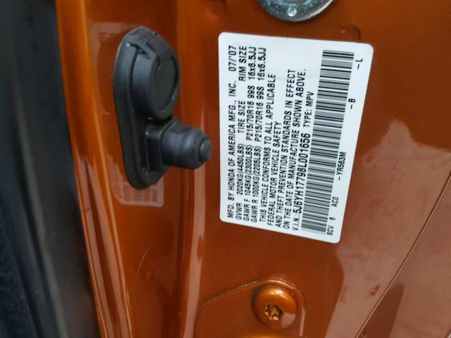 5J6YH17798L001656 - 2008 HONDA ELEMENT EX ORANGE photo 10