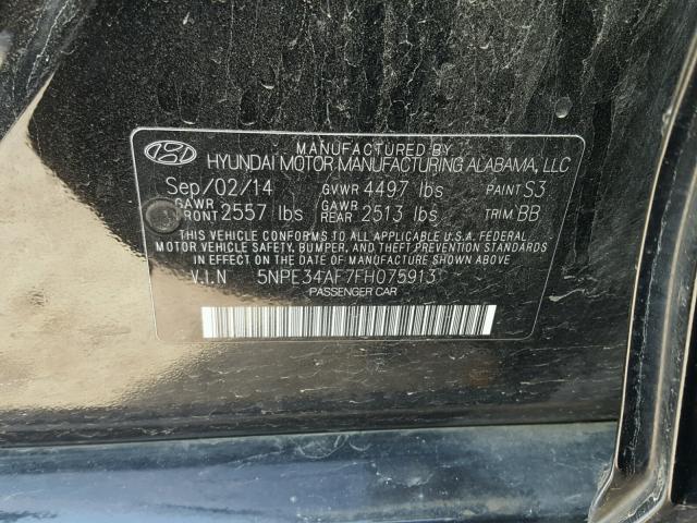 5NPE34AF7FH075913 - 2015 HYUNDAI SONATA SPO BLACK photo 10