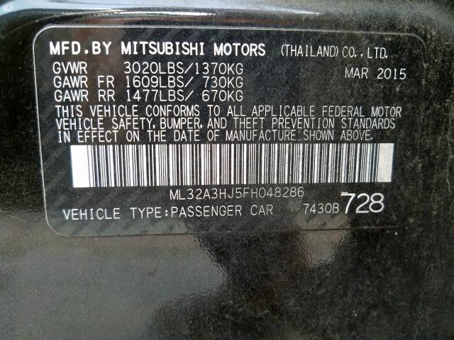 ML32A3HJ5FH048286 - 2015 MITSUBISHI MIRAGE DE BLACK photo 10