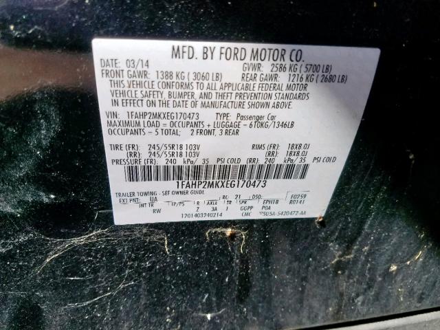 1FAHP2MKXEG170473 - 2014 FORD TAURUS POL BLACK photo 10