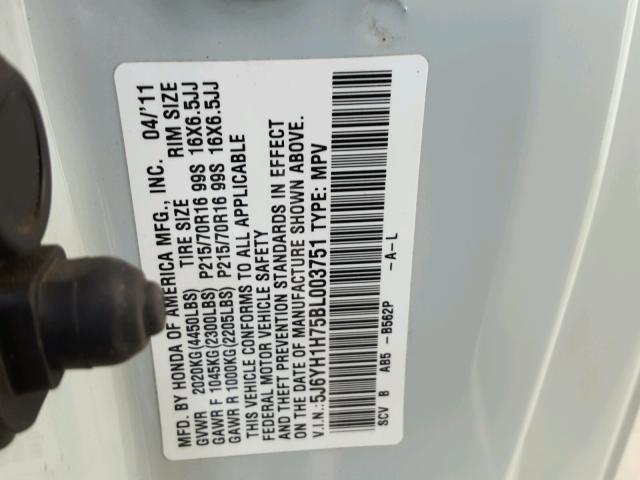 5J6YH1H75BL003751 - 2011 HONDA ELEMENT EX GRAY photo 10