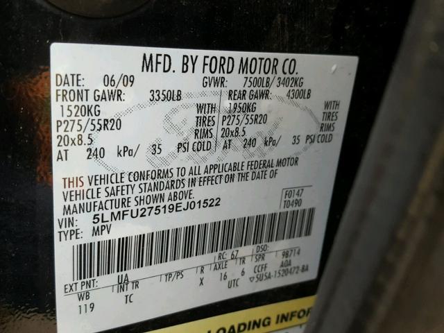 5LMFU27519EJ01522 - 2009 LINCOLN NAVIGATOR Қара фото 10