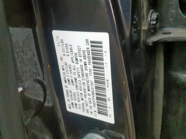 1HGCP2F49BA047587 - 2011 HONDA ACCORD LXP CHARCOAL photo 10