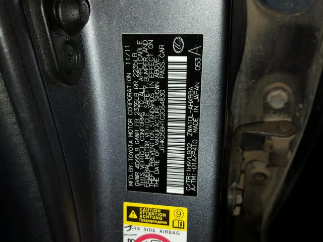 JTHKD5BH1C2064830 - 2012 LEXUS CT 200 GRAY photo 10