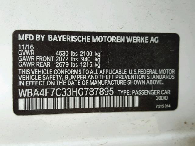 WBA4F7C33HG787895 - 2017 BMW 430I GRAN WHITE photo 10