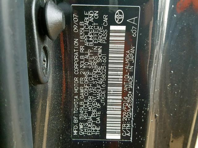 JTKDE167580251601 - 2008 TOYOTA SCION TC BLACK photo 10