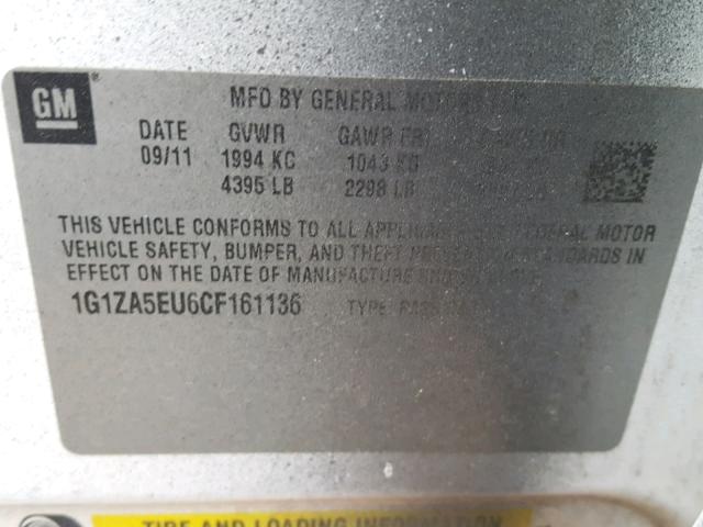 1G1ZA5EU6CF161136 - 2012 CHEVROLET MALIBU LS 银色 照片 10