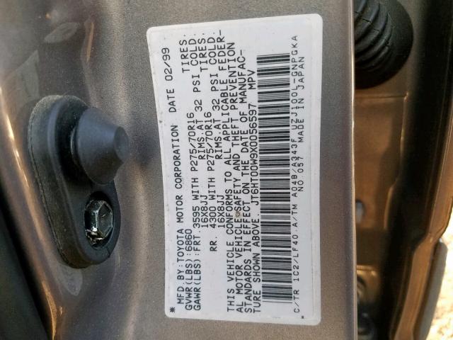 JT6HT00W9X0056597 - 1999 LEXUS LX 470 BROWN photo 10