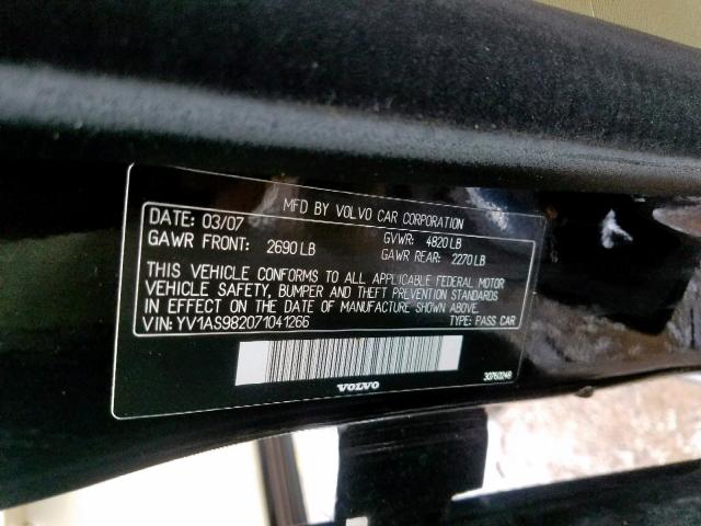 YV1AS982071041266 - 2007 VOLVO S80 3.2 BLACK photo 10