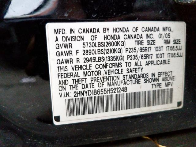 2HNYD18655H521248 - 2005 ACURA MDX TOURIN BLACK photo 10