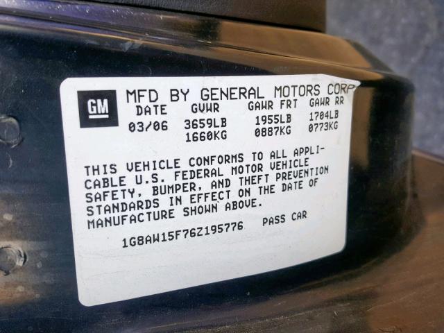 1G8AW15F76Z195776 - 2006 SATURN ION LEVEL BLUE photo 10