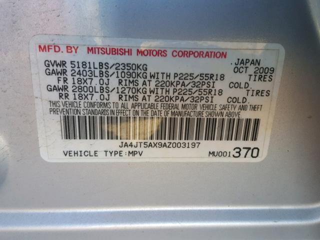 JA4JT5AX9AZ003197 - 2010 MITSUBISHI OUTLANDER SILVER photo 10