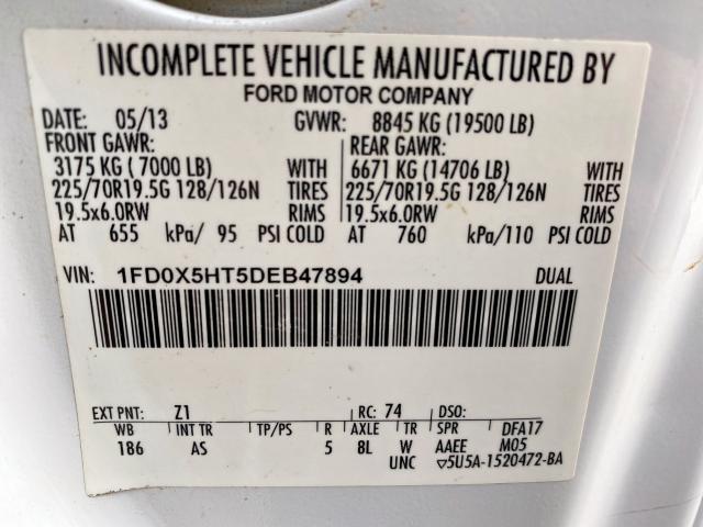 1FD0X5HT5DEB47894 - 2013 FORD F550 WHITE photo 10