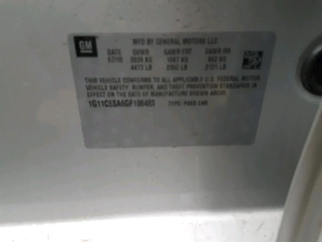 1G11C5SA6GF106483 - 2016 CHEVROLET MALIBU LIM 银色 照片 10