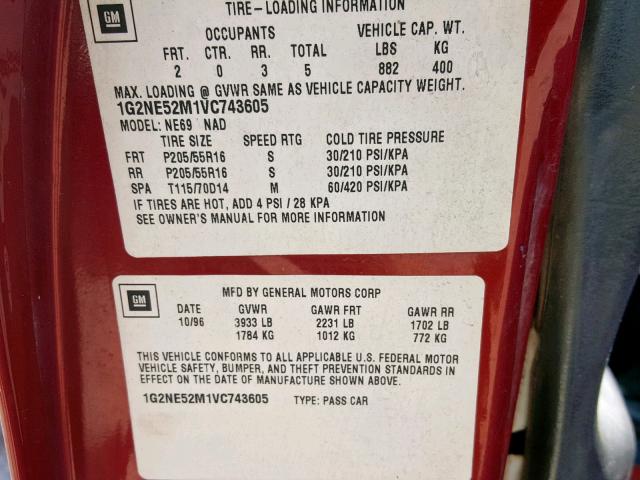 1G2NE52M1VC743605 - 1997 PONTIAC GRAND AM S RED photo 10