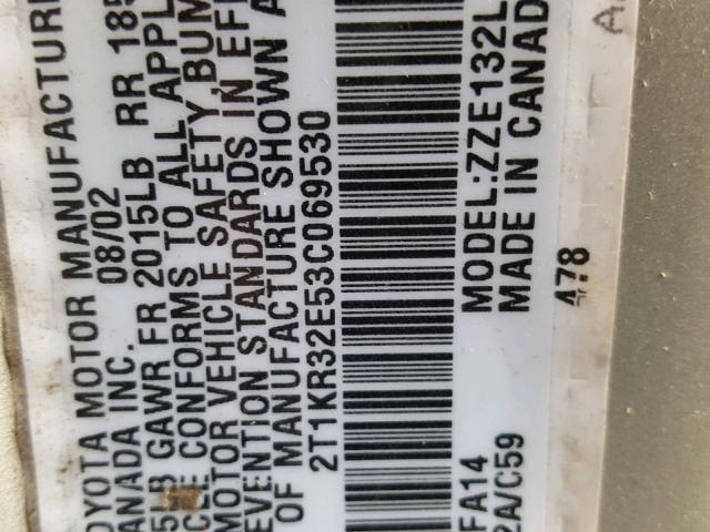 2T1KR32E53C069530 - 2003 TOYOTA MATRIX 银色 照片 10