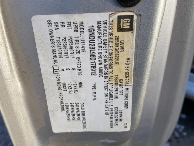 1GNDU23L96D178912 - 2006 CHEVROLET UPLANDER L 银色 照片 10