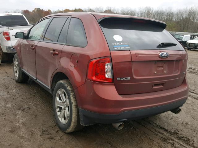 2FMDK3JC5EBB10145 - 2014 FORD EDGE SEL MAROON photo 3