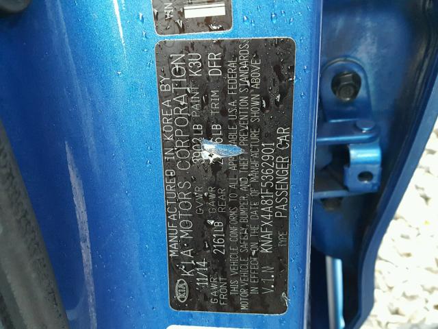 KNAFX4A81F5362901 - 2015 KIA FORTE EX BLUE photo 10