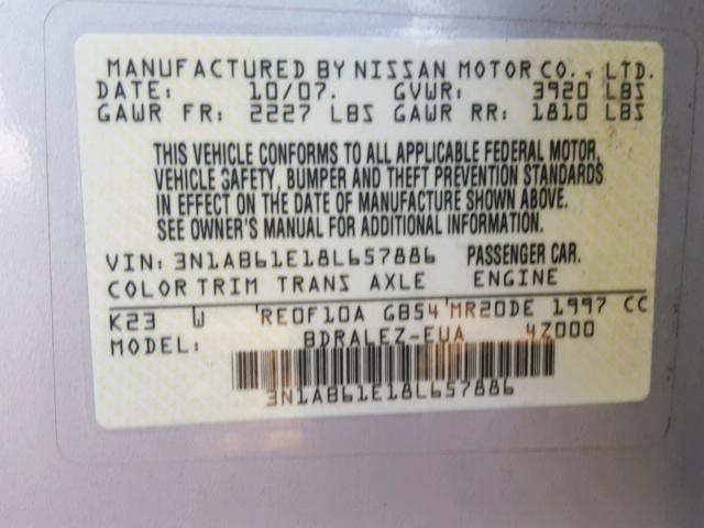 3N1AB61E18L657886 - 2008 NISSAN SENTRA 2.0 GRAY photo 10