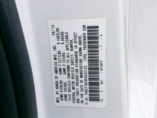 1HGCT1B36FA002132 - 2015 HONDA ACCORD LX- WHITE photo 10