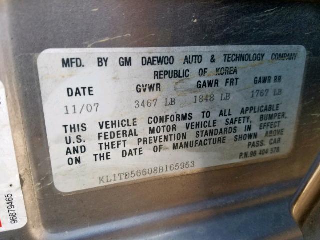 KL1TD56608B165953 - 2008 CHEVROLET AVEO BASE Boz foto 10