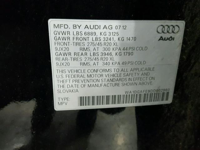 WA1DGAFE9DD002960 - 2013 AUDI Q7 PRESTIG BLACK photo 10