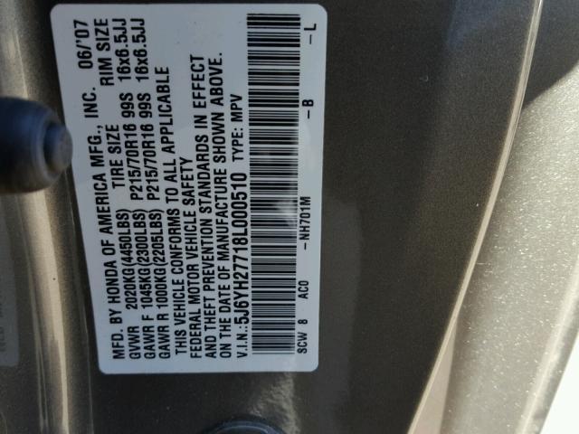 5J6YH27718L000510 - 2008 HONDA ELEMENT EX GRAY photo 10