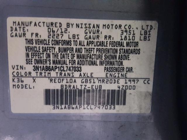 3N1AB6AP1CL747033 - 2012 NISSAN SENTRA 2.0 SILVER photo 10