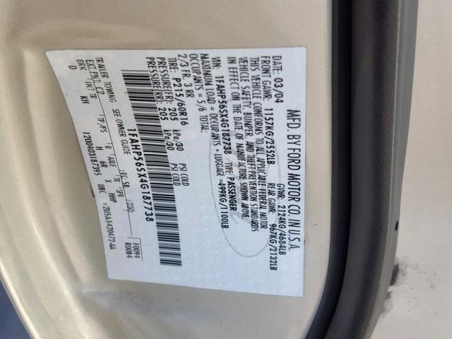 1FAHP56SX4G187738 - 2004 FORD TAURUS SEL GRAY photo 10