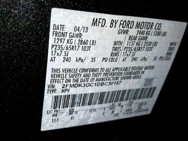 2FMDK3GC1DBC30157 - 2013 FORD EDGE SE BLACK photo 10