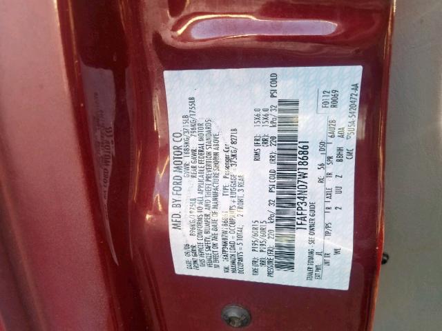 1FAFP34N07W186861 - 2007 FORD FOCUS ZX4 RED photo 10