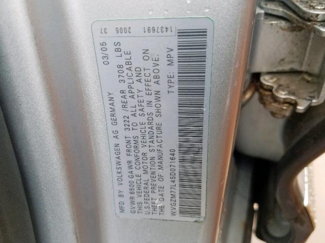 WVGZM77L45D071640 - 2005 VOLKSWAGEN TOUAREG 4. SILVER photo 10