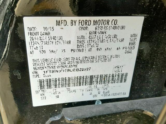 1FT8W3DT8GEB22027 - 2016 FORD F350 SUPER BLACK photo 10