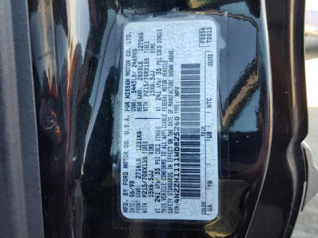 4N2ZN1111WD825260 - 1998 NISSAN QUEST XE BLACK photo 10