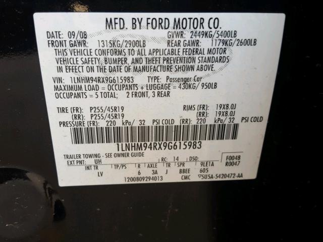 1LNHM94RX9G615983 - 2009 LINCOLN MKS BLACK photo 10