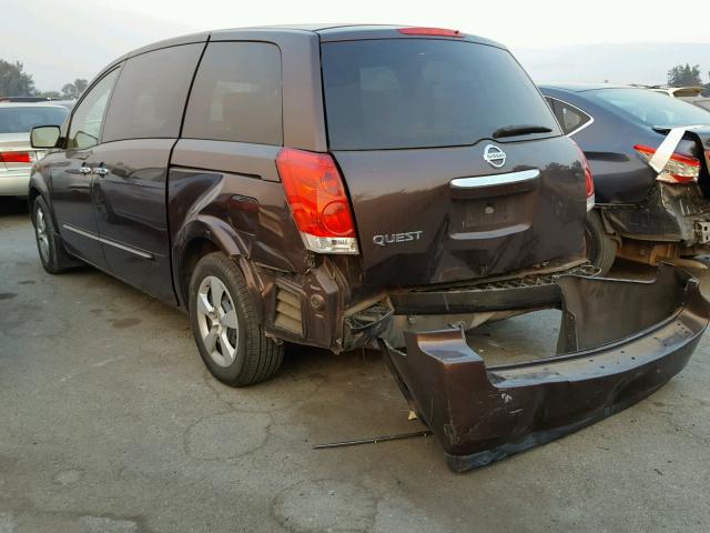 5N1BV28U37N133549 - 2007 NISSAN QUEST S MAROON photo 3