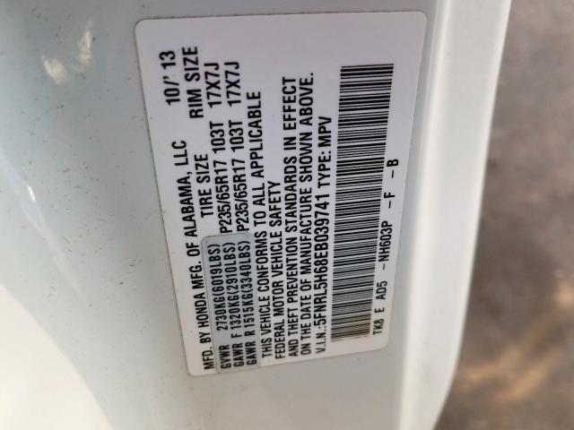 5FNRL5H68EB039741 - 2014 HONDA ODYSSEY EX WHITE photo 10